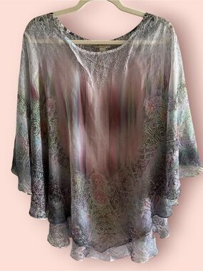 One World Sheer Boho Kimono Wrap Cape Rhinestone Paisley Festival